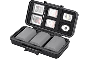 JJC 3IN1 Memory Card Camera Battery Case Waterproof for Canon LP-E6 Nikon EN-EL15 Sony NP-FZ100 Fuji. NPW235 x3 / AA Battery x6, Card Holder for SD x6 + CF Typ B/XQD x6 + CF Typ A x5