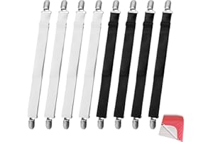 Pumuky 8 Pièces Tendeur Drap Housse,35-120CM Tendeurs de Draps élastiques Réglables,Tendeurs De Drap RéGlables pour Drap De Lit,pour Matelas,Planche à Repasser Ou Canapé(4 Blanc+4 Noir)