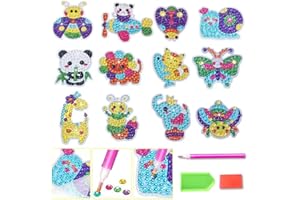 YUANJIASHUN YAO 12pcs 5D Diamond Painting Stickers Kits for Kids, DIY Animals Diamond Painting Stickers Christmas Diamond Art Stickers, Mosaic Stickers for Kids Age 6 8 10 12(Animals 12 pcs)