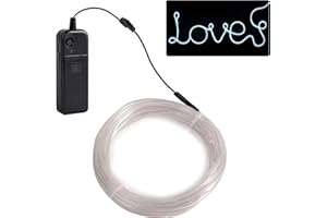 JIGUOOR White EL Wire 5m/16.4ft, 3v Battery Powered Neon Rope Light, Flexible 360° Illumination Neon Tube Light EL Wire, Make Your Own Neon Sign for Halloween Xmas Party Car Bar Decor, 5m