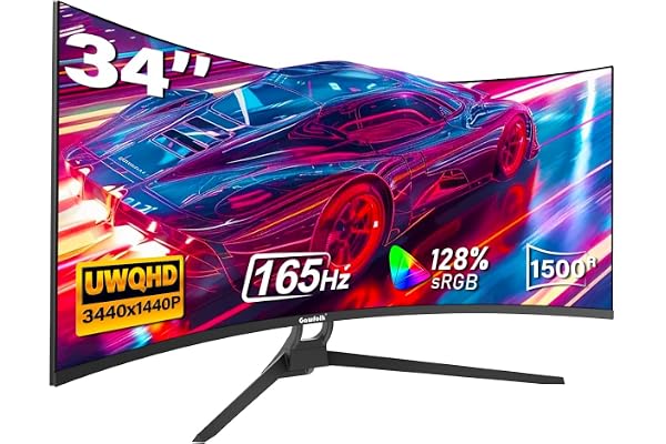 Gawfolk Écran PC Incurvé 34 Pouces, Moniteur Gaming 1500R 165Hz, Ecran PC UHD 4K 3840x2160, 100% sRGB, 1ms MPRT,Interface HDMI & DP, Protection des Yeux, VESA 75 * 75