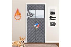 HOMGEN Magnetic Thermal Insulated Door Curtain for Winter - 87x208cm Visible No Drilling Door Covers - Thickened Cold Resistant Door Screen with Snap - Soundproofing Front Curtain for Bedroom