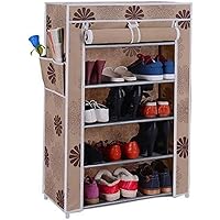 Ebee Store Metal Collapsible 5 Shelves Shoe Stand (Beige) (CF6)