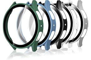 Bigqin 5-Pack Protective Case Compatible with Samsung Galaxy Watch 7 40mm, HD Hard PC Tempered Glass Screen Protector Bumper, Clear, Black, Starlight, Green, Blue