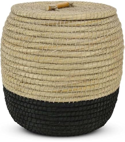 Panier Rond En Rotin Avec Couvercle 15x12 Cm - Pour Pain, Fruits, Collations, Décoration Table Ou Étagère