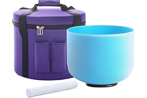 Hye-eun Bol chantant en cristal de quartz coloré bleu, 20,3 cm, 432 Hz, chakra du cœur, pour yoga, guérison, méditation avec étui de transport et maillet