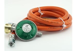BACHFISCHER DSS Druckminderer Set Gasregler mit Sicherheits-Sticker Gasdruckregler im Set mit Schlauch in verschiedenen Längen für Gaskocher , Gasgrills oder Paellagrills (50 mbar mit 150 cm Gasschlauch)