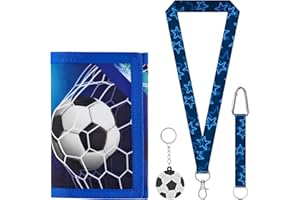 SGQTZDZQ Football Boys Wallet, Trifold Kids Wallets for Boy, Neck Boys Wallets with Football Keyrings for Teenagers Kids 9-12 Children Girls Gifts (Style 1)