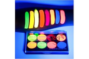 Teekerwan 12 Colors UV Glow Neon Water Activated Eyeliner, Christmas Neon Rainbow Face Paint, UV Glow Blacklight Fluorescent Paint, Costume Halloween and Club Makeup Art Paint (8 Colors)