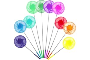 Worown 10 Pack Long Telescopic Butterfly Nets, Extendable Fishing Nets for Kids, 37 to 86 cm nets for Kids Catching Little fish, Crabbing and Insects, Enjoy Beach, Garden, Pool Outdoor (10 Colors)