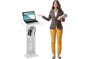 lesolar Acrylic Podium Portable Clear Presentation Lectern Stand,Floor Standing Church Pulpit With Wide Reading Surface And Storage Shelf,Suitable for Church,Wedding,School