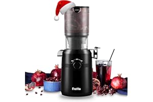 Fretta Extractor de Zumos y Verduras, Apertura de 108MM y Capacidad de 1L, Licuadora Prensado en Frio para Frutas Enteras, 200W Slow Juicer Machine, Montaje y Limpieza Rápidos, Sin BPA(Negro, 1L)