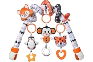 TUMAMA TUMAM 2 en 1 Spirale D'activité Bébé Avec Arche Eveil Jouet Poussette Pour Bebe 0 3 6 9 Mois, Jeux Eveil Suspendre Avec Hochet Et Anneaux De Dentition Pour Auto, Stroller Arch, Berceau, Peluche Cadeau