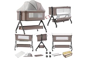 Doraystar Sidosäng för baby med hjul, vikbar babysäng, konvertibel babysäng, småbarn, vagga (X3 khaki)