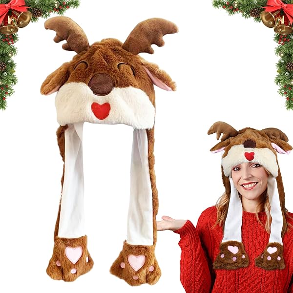 Bonnet De Noël LED Avec Oreilles Mobiles - Bonnet Père Noël En Peluche Pour Adultes Et Enfants - Déco Festive