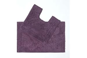 HOMESCAPES Luxury 2 Piece Bath Mat Set 50 x 80 cm and 50 x 55 cm Aubergine - 100% Cotton Bathroom Mat and Pedestal Mat - Machine washable Bath Rugs in First Class Quality