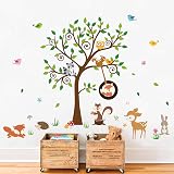Wandtattoo Baum Mit Waldtieren – 4 Bögen, Für Kinderzimmer, Selbstklebend, Abziehbar, 155x152 Cm