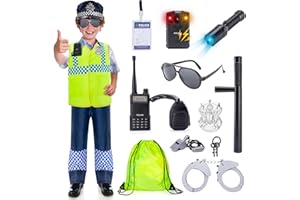 WIKITOT Police Costume Kids, Boys Girls Dress up with Walkie-talkie, Recorder for Kids Aged 3 to 7 Years Old, Fancy Role Play Toys for Toddlers Halloween Costumes