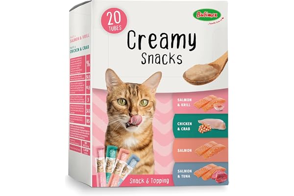 Bubimex - Creamy Snacks Multipack - Friandises Crèmes à Lécher pour Chats - Texture Lisse, Onctueuse et Appétissante - Stimule l'Appétit et Favorise l'Hydratation - 20 x 15g