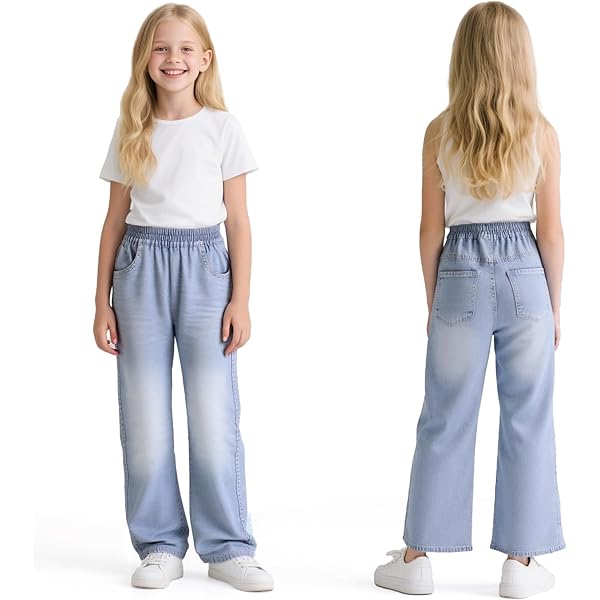 Jeans Filles Baggy Pantalon Enfants Large Leger Avec Taille
