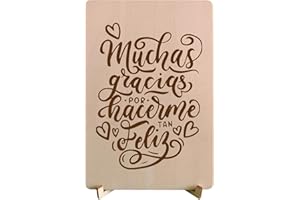 nagu® ES- Tarjeta de madera gracias por hacerme tan feliz, regalos de san valentin, aniversario, tarjeta de amor, tarjeta para novios, novias, cumpleaños