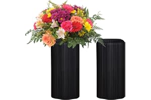 Fyfjur Vas för blommor, 2 st plastvaser för blommor, randiga moderna hållbara svarta blomvaser för vardagsrum kontor bröllops