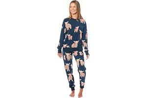 Daisy Dreamer Womens Printed Fleece Pyjama Set Soft & Warm Sleepwear Loungewear Nightwear Long Sleeve Top Ladies Animal Print Pjs