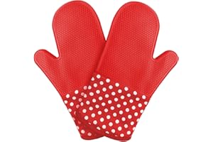 LOOKKA Kieselgel Ofenhandschuhe hitzebeständig - Backhandschuhe mit Anti-Rutsch Silikonbeschichtung, extra langem Unterarmschutz & bequemer Passform - Topflappen Handschuh(Rot, 1 Paar)