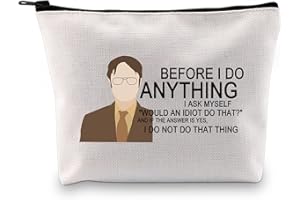 GENERIC Dwight - Custodia in tela con cerniera, motivo: scritta "Before I Do Anything I Ask Myself", idea regalo per i fan dell'ufficio, Prima di fare qualsiasi cosa borsa Eu, medium,