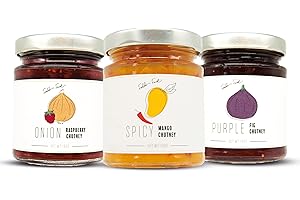 ‎FOODOKO FINEST FOODOKO FINEST - Gourmet Chutney Set für Feinschmecker | Spicy Mango Chutney, Lila Feigen Chutney, Zwiebel und Himbeere Chutney (3x180g)