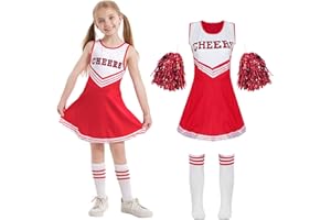 CNEXMIN Costume da Cheerleader Bambina Vestito Cheerleader Bambina Ragazze Vestiti Carnevale Bambina con Pompon Carnevale o Evento Sportivo Scuola Festa Cosplay