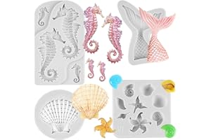 QHSXMQ Lot de 4 moules à bougies en silicone - Motif marin - Moules à bougies pour couler - Moule en silicone - Moule à savon - Pour la décoration de gâteaux, chocolats, bonbons