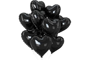 GRESATEK Black Heart Balloons,10Pcs Black Foil Heart Shaped Love Balloons,18Inch Black Helium Mylar Balloons for Valentines,Engagement,Brithday,Anniversary,Wedding Party Decorations