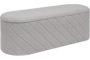 Bonlife Oval Ottoman with Storage Bench, Folding Foot Rest with Lid, Boucle End of Bed Bench,Foostool for Living Room,Bedroom,Entryway,Grey,110x38x38cm