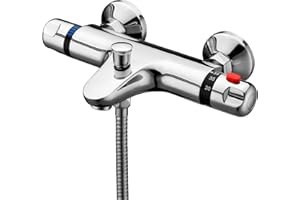 ENKI, Luna, BBT0171, Chrome, Thermostatic Bath Shower Mixer Valve, Wall Mounted, Solid Brass, Anti-Scald Device, Easy to Install Replacement Bath Shower Valve, 1-Year Guarantee
