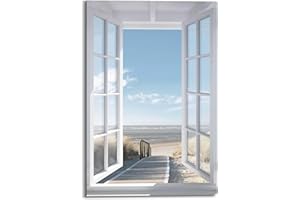 REINDERS Wandbild, Fenster zur Nordsee, Schlafzimmer, Poster, Wanddeko, Room Decor, Holz, Blau, 90x60cm
