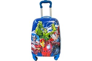 JUST 4 BABY Children Kids Holiday Travel Character Suitcase Luggage Carry on Trolley Bags 18" Square Shape Blue Marvel Heroes 4 Wheels Telescopic Handle
