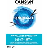 CANSON Graduate Watercolor 250 gsm A5 Paper, Cold Pressed, Bumper Glued Short Side, 20 Natural White Sheets, Student San