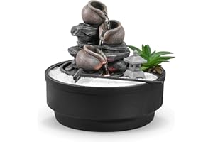 ZEN LIGHT Fontanna ogrodowa Zen, fontanna wodospadowa, kolorowe światło LED, relaksująca dekoracja nastrojowa, ogród Zen biały piasek, fontanna stołowa zamknięta obwód, H21 cm - Oasis Zen'Light