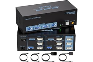 CMSTEDCD HDMI KVM Switch 3 Monitors 2 Computers 8K@60Hz 4K@120Hz USB 3.0 KVM Switches triple monitor for 2 PC Share 4 USB Ports Support Extended & Copy Display 12V DC Adapter Wired Controller Included