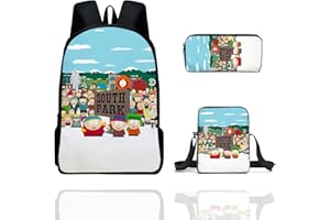 NEVRAH South Park Backpack, 3 Piece Set Students Schoolbag Crossbody Bag Pencil Case, South Park Backpack Anime 3D Schoolbag Student Cartoon Bookbag Backpack