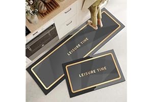 TOKLYUIE Kitchen Floor Mats, 2 PCS Kitchen Mat Set, Water Absorbent and Quick Drying Kitchen Rugs, Non-slip Kitchen Carpets, Super Absorbent Floor Mat for Home Kitchen (Black Gold, 40*60+40*120 cm)