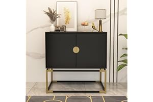 DEZAGCE Sideboard, Aufbewahrungsschrank, Küchenschrank mit 2 Türen, Küchenschrank mit Stahlrahmen für Wohnzimmer, 80 x 40 x 80 cm, Schwarz,MDF