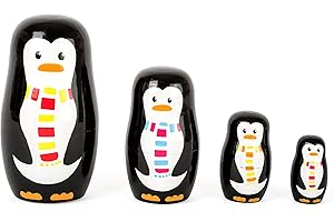 Small Foot- Poupées Russes en Bois représentant 4 Pingouins de Tailles et de Coloris différents développant la Coordination Main-œil. Peuvent également Servir de décoration, 10619