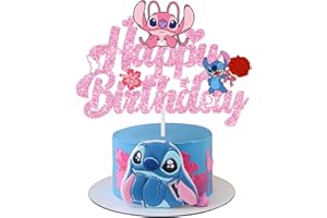 JUYRLE Pink Birthday Cake Topper - Girl Cartoon Happy Birthday Cake Decor Party Supplies for Kids Birthday Baby Shower