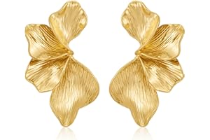 YUNHENTONG Gold Ohrringe Damen, Fächerförmig Blumen Ohrringe, Statement Earrings Groß Goldene Blumenohrringe für Mädchen Damen Partys Zubehör, Alltag, Hochzeit