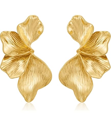 WUMZIRA Orecchini Donna, Semplice Petali Irregolari Gancio, Asimmetrici Alla Moda, Placcati Oro, Orecchino A Fiore Opaco Esagerato retrò Occidentale, Gioielleria Regalo per Mamma Moglie Figlia