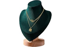 TINGSING Velvet Necklace Display Stand Jewelry Bust Display Stands Mannequin Necklace Pendant Chain Holder Organizer with Wood Base, Jewelry Showcase Rack for Home Store Trade Shows, Dark Green
