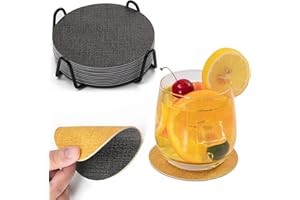 ‎CHITOMARS Chitomars Untersetzer Gläser 12er Set, Doppelseitigen Leder Untersetzer Rund rutschfest Glasuntersetzer Abwaschbare Getränkeuntersetzer Kunstleder Glas Untersetzer-Set (Grau Gelb, Rund)