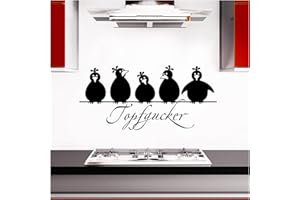 Grandora Wandtattoo Topfgucker 5 Vögel I schwarz 30 x 14 cm I Küche Spruch Zitat Aufkleber selbstklebend Wandaufkleber Wandsticker W862
